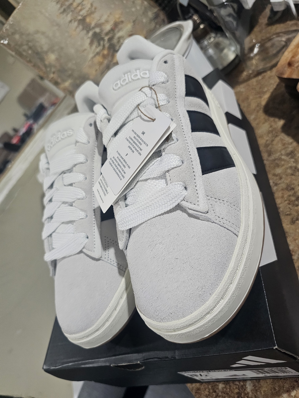 Adidas White Suede Sneakers with Black Stripes